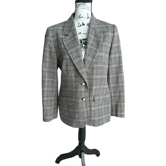 Vintage Pendleton Blazer Womens 10‎ Petite Houndstooth Plaid Wool Coat USA - Picture 1 of 15